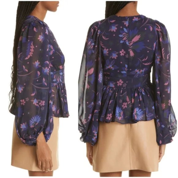 NWT Ted Baker London Stephanie Floral Print Keyhole Detail Blouse in Navy size 1 - Picture 7 of 9